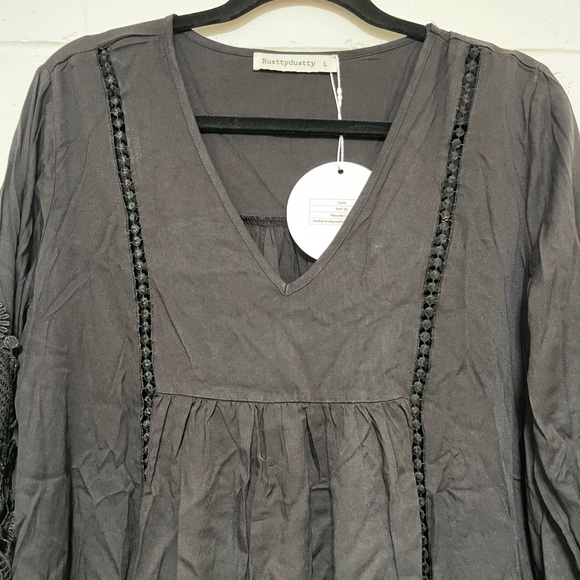 RUSTTYDUSTTY GUIPURE LACE INSERT SMOCK DRESS - Picture 8 of 11